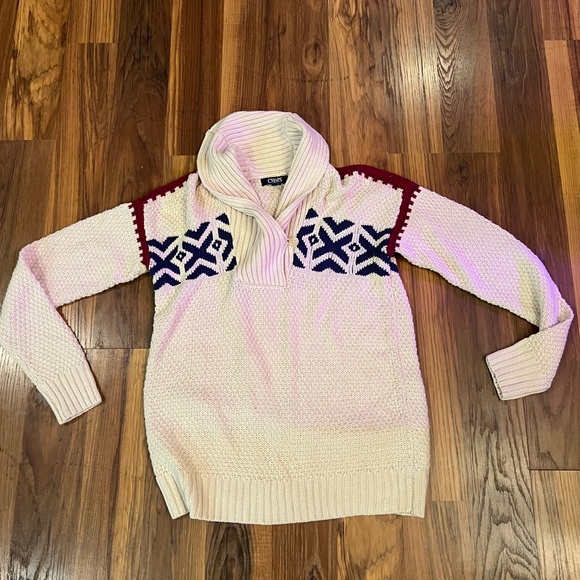 Women's Chaps Knitted Sweater Size medium Blue Maroon Cream - Picture 5 of 5